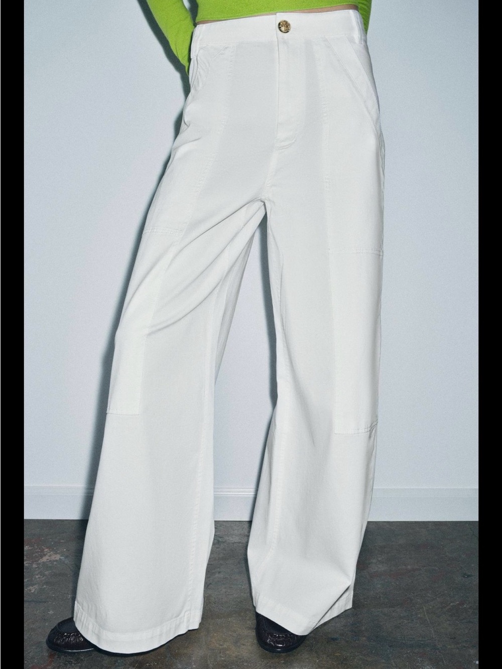 ZARA -ZW Collection NWT ❗️Wide Leg White Mid- Rise Trousers